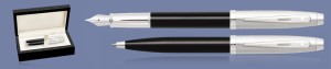 Zestaw Pióro wieczne + Długopis Sheaffer 100 Czarne Skuwka Chrom CT + Wood Box - 9313