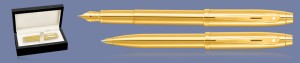 Zestaw Pióro wieczne + Długopis Sheaffer 100 Monochrome Glossy Gold PVD  + Wood Box - 9372