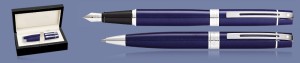 Zestaw Pióro wieczne + Długopis Sheaffer 300 Niebieski Błyszczący CT + Wood Box - 9341