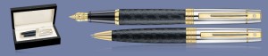 Zestaw Pióro wieczne + Długopis Sheaffer 300 Czarny Wzór Rodełkowy GT + Wood Box - 9347