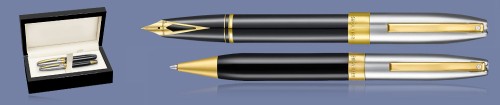 Zestaw Pióro wieczne + Długopis Sheaffer Legacy Glossy Black and Chrome GT + Wood Box - 9065