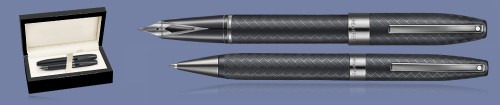 Zestaw Pióro wieczne + Długopis Sheaffer Legacy Chevron Matte Black PVD + Wood Box - 9066