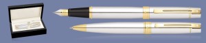 Zestaw Pióro wieczne + Długopis Sheaffer 300 Błyszczący Chrom GT + Wood Box - 9342